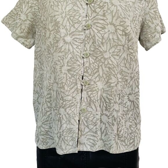 Woolrich Floral Linen Button Down Blouse Shirt Size M - Picture 8 of 12